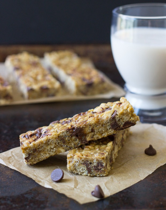 protein bars and glass of milk